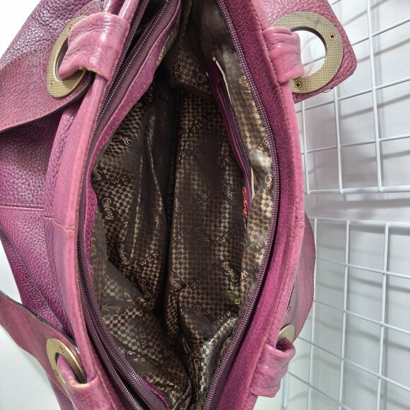 Vintage Wenz Mauve Leather Shoulder Bag Unique Design Zipper Close Large Grommet - Picture 12 of 16